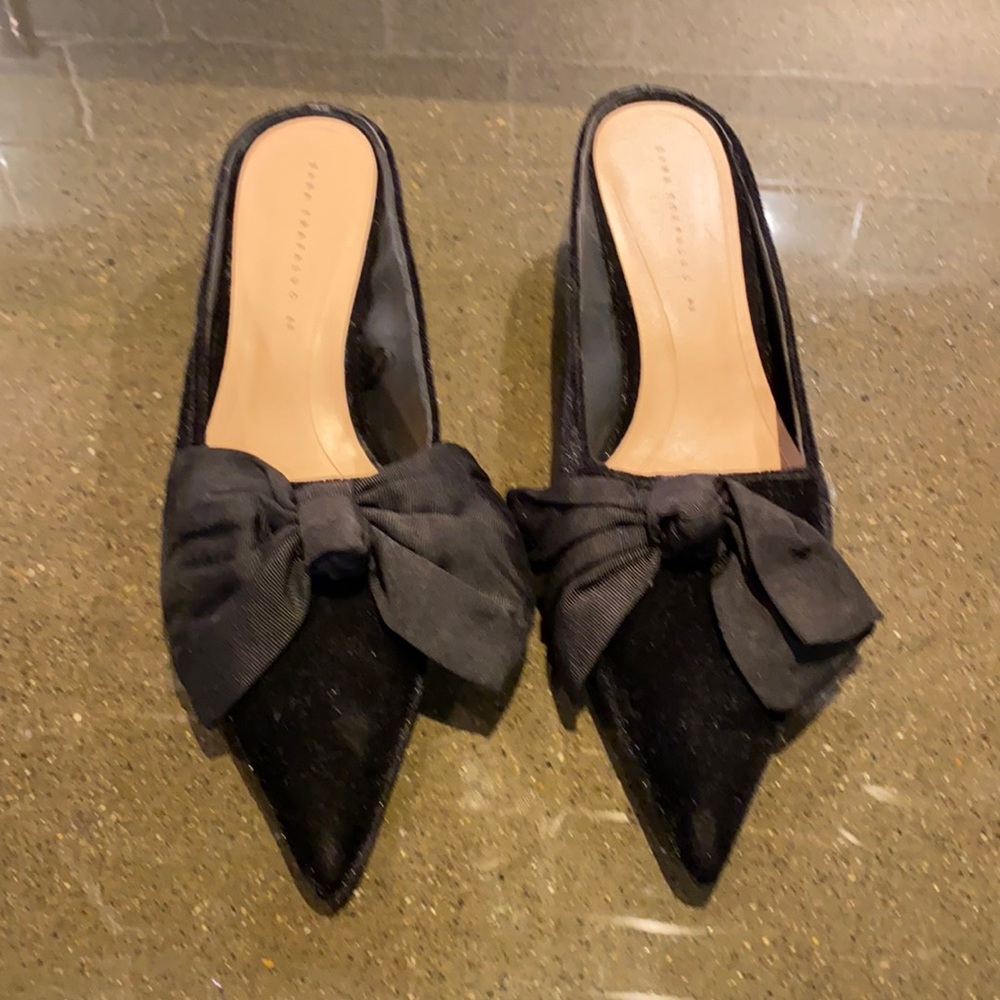 Zara black velvet mules with bow